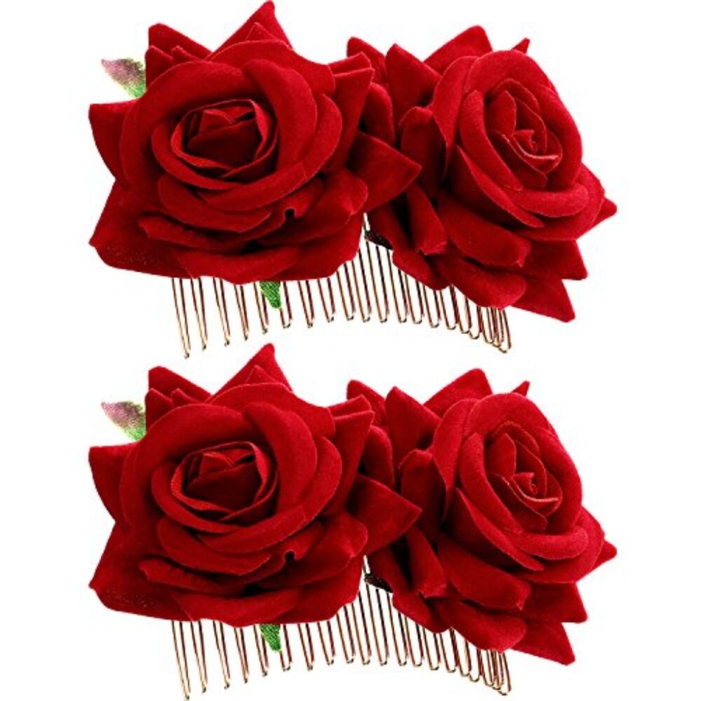 2 Pack Women Rose Flower Hair Clip Rose Side Combs